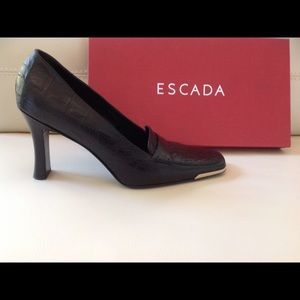 ESCADA Croc-Embossed Leather Shoes, Size 38.5
